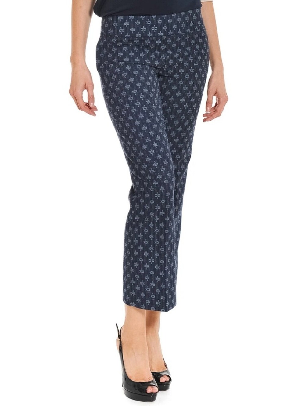 Tory Burch Navy Pinstriped T Patterned Pants Size 8 Quiet Luxury Contemporary